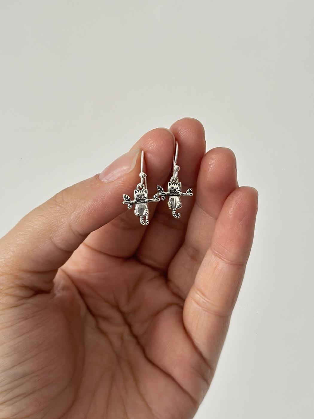 Cat Earrings — Silver · Lazy