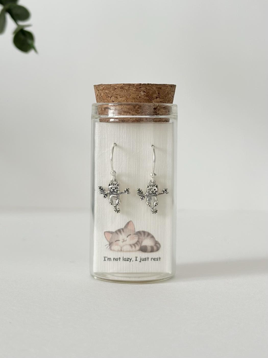 Cat Earrings — Silver · Lazy