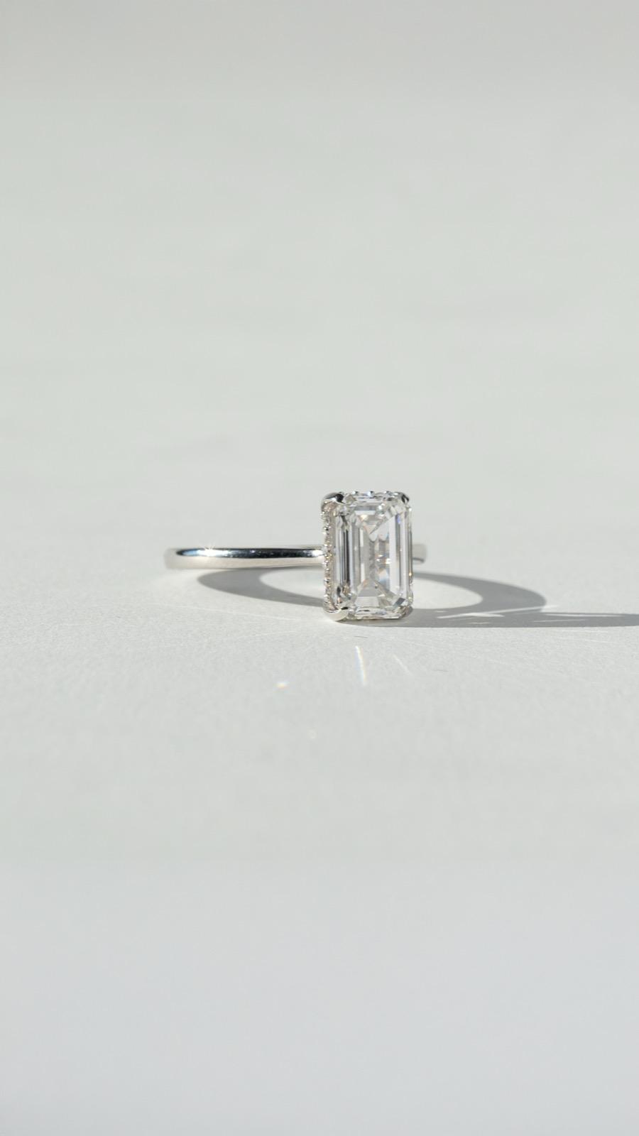 An emerald-cut lab-grown solitaire