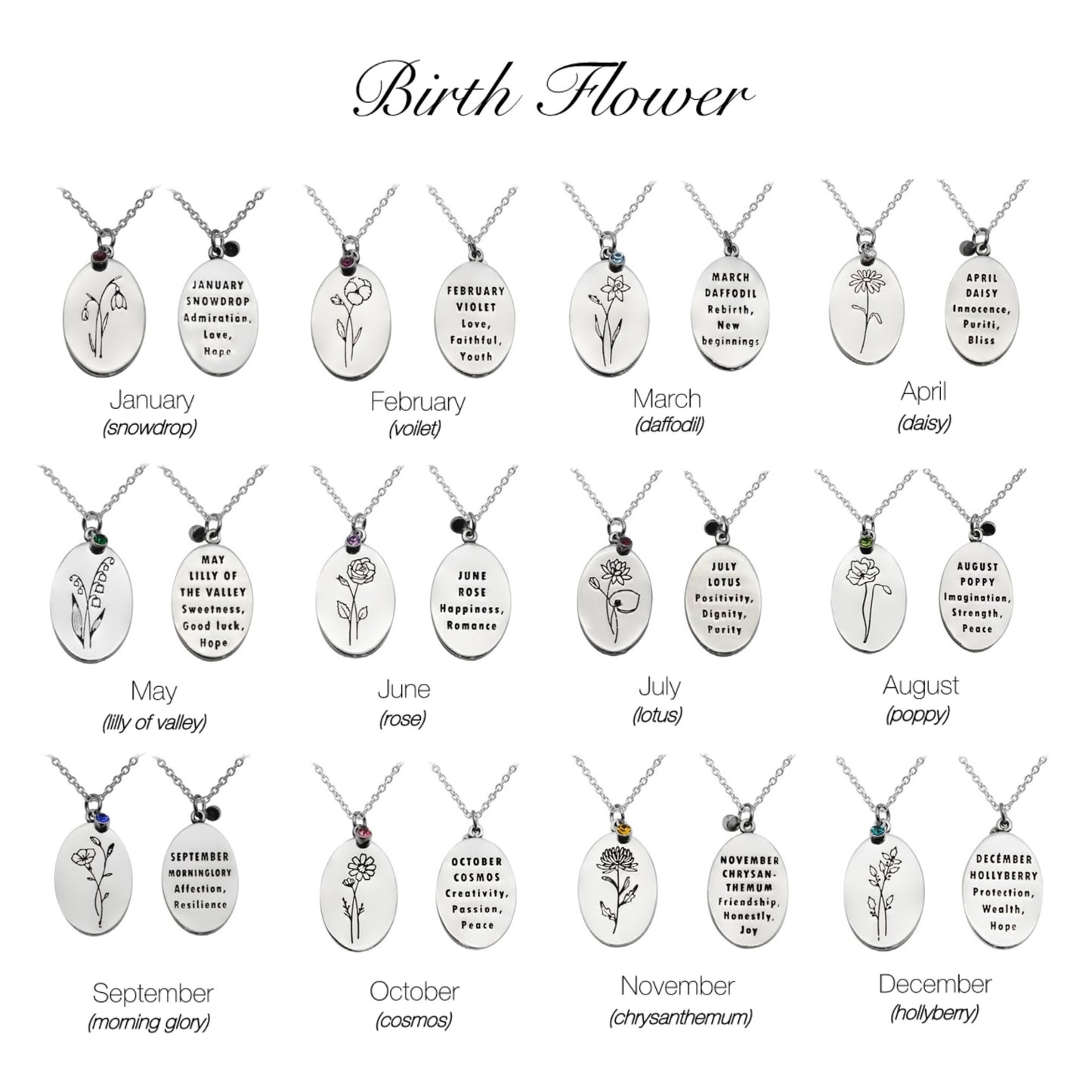 BIRTHDAY FLOWER & STONE NECKLACE