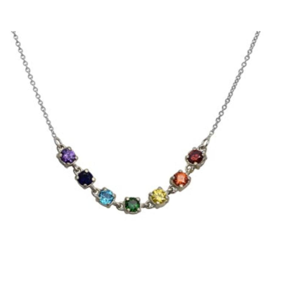 Close-up of rainbow chakra bead necklace 925 silver – detailed colorful chakra charm