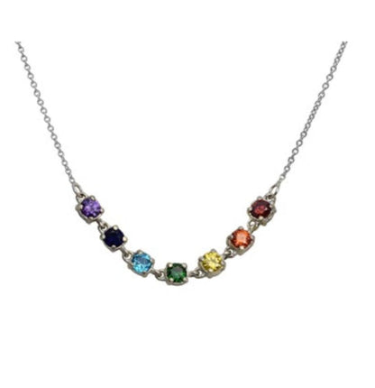 Close-up of rainbow chakra bead necklace 925 silver – detailed colorful chakra charm