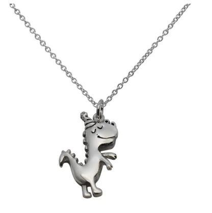 Close-up of T-Rex dinosaur pendant with birthday message 925 silver – detailed cute charm