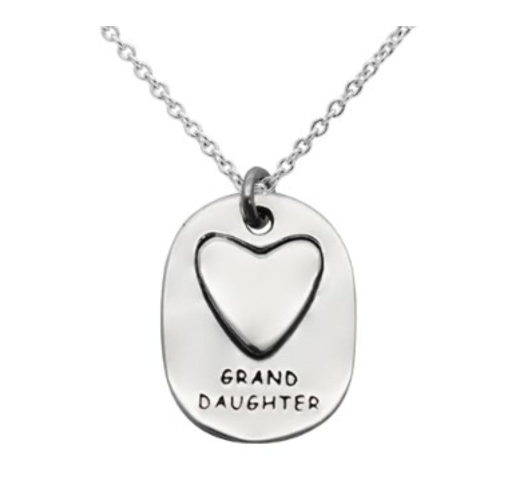 Close-up of heart pendant with "Granddaughter You Filled My Heart With Happiness" message 925 silver – detailed cute charm