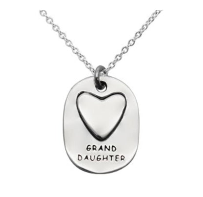 Close-up of heart pendant with "Granddaughter You Filled My Heart With Happiness" message 925 silver – detailed cute charm