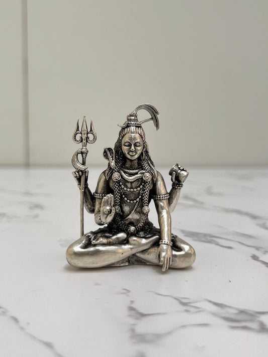 Front view 925 silver Lord Shiva murti – handcrafted devotional idol antique finish