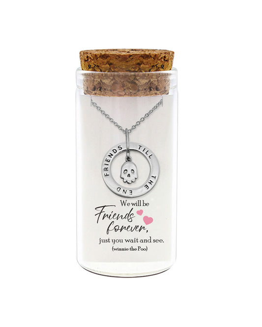 925 sterling silver BFF skull necklace "Friends Till The End" in glass jar with cork lid – cute best friend gift