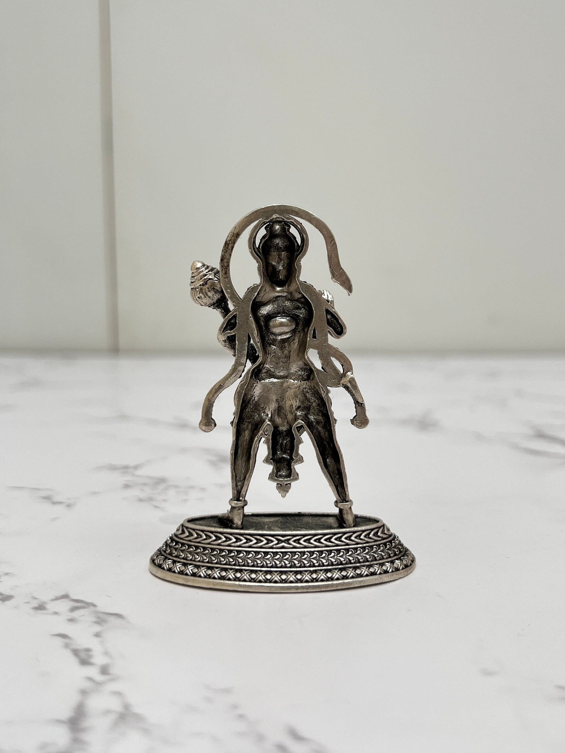 Back profile of 925 sterling silver Hanuman idol – intricate crown and gada detailing