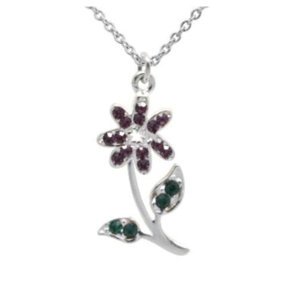 Close-up of delicate flower pendant with "Let your Dreams Bloom" message on 925 sterling silver necklace