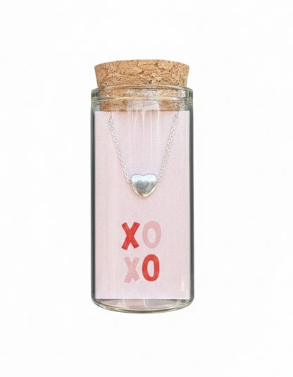 925 sterling silver heart necklace in glass jar with cork lid and XOXO design – romantic love gift