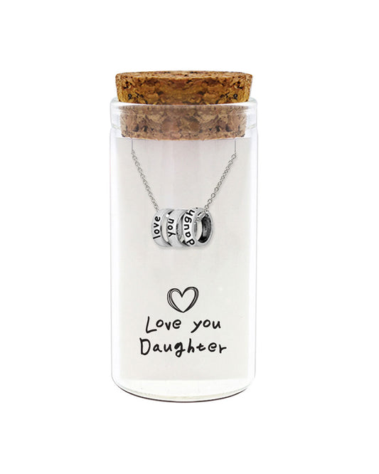925 sterling silver love daughter necklace "Love you Daughter" in glass jar with cork lid – cute mother daughter gift. #LoveDaughter #DaughterNecklace #MotherDaughterGift #HeartNecklace #925SilverCharm #FamilyJewelry