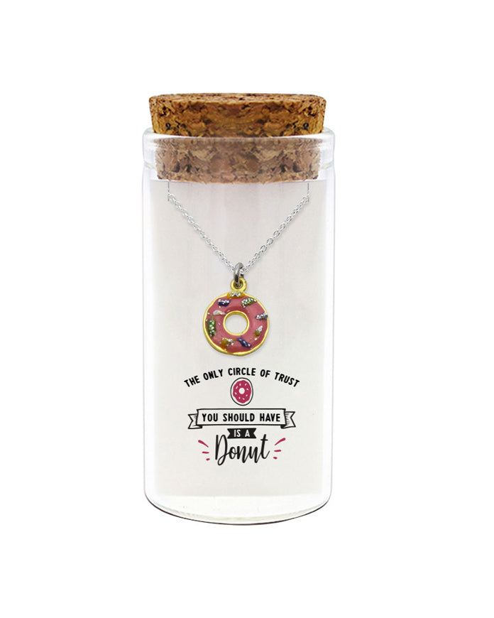 925 sterling silver pink donut necklace in glass jar with cork lid – cute donut pendant gift for foodies