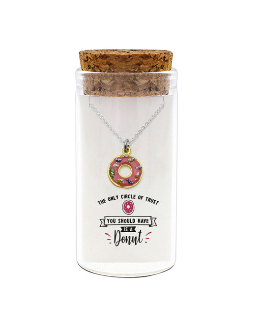 925 sterling silver pink donut necklace in glass jar with cork lid – cute donut pendant gift for foodies