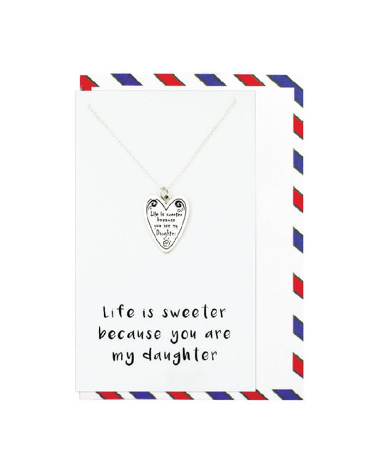 925 sterling silver sweet daughter necklace "Life is sweeter because you are my Daughter" on decorative card – cute mother daughter gift