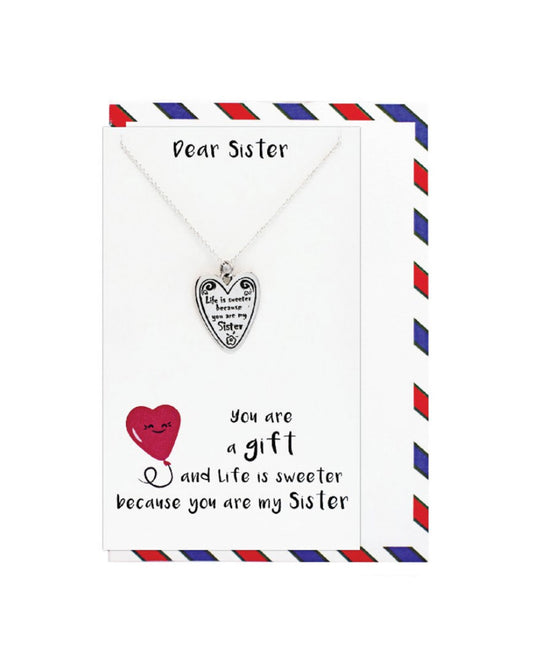 925 sterling silver sweet sister necklace "You are a gift and life is sweeter because you are my Sister" on decorative card – cute sister gift