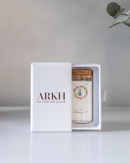 Birthstone necklace in glass jar with bridesmaid proposal message – perfect wedding party gift