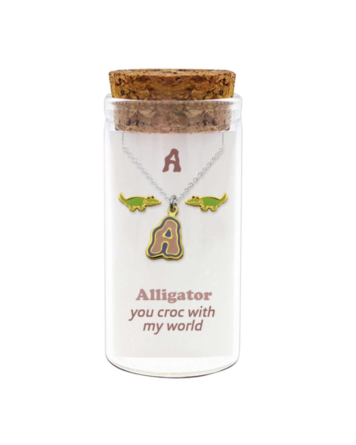 Initials necklace A–Z with matching studs in glass jar – personalized 925 silver jewelry