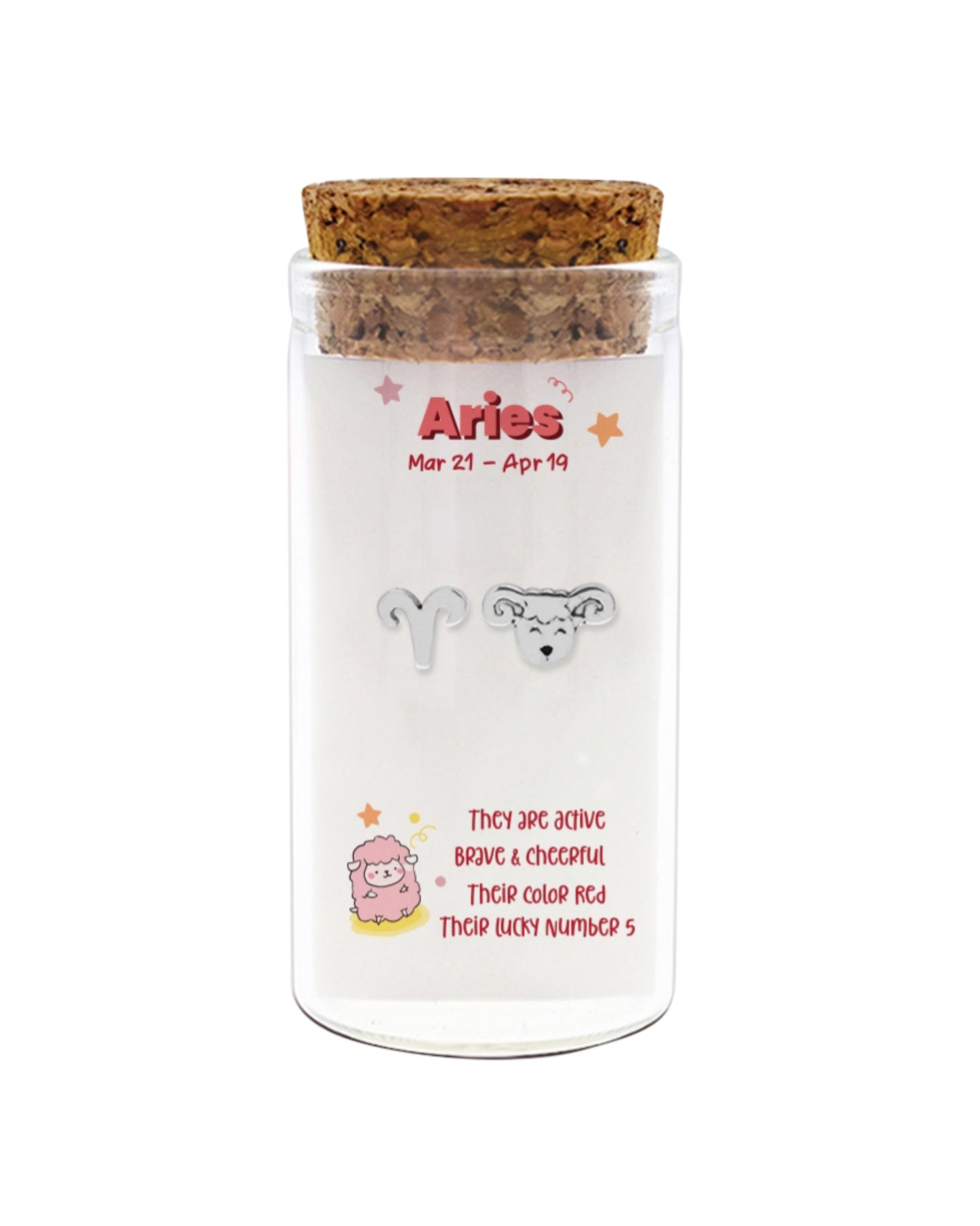 Glass jar with cork lid featuring Aries zodiac sign design on a white background