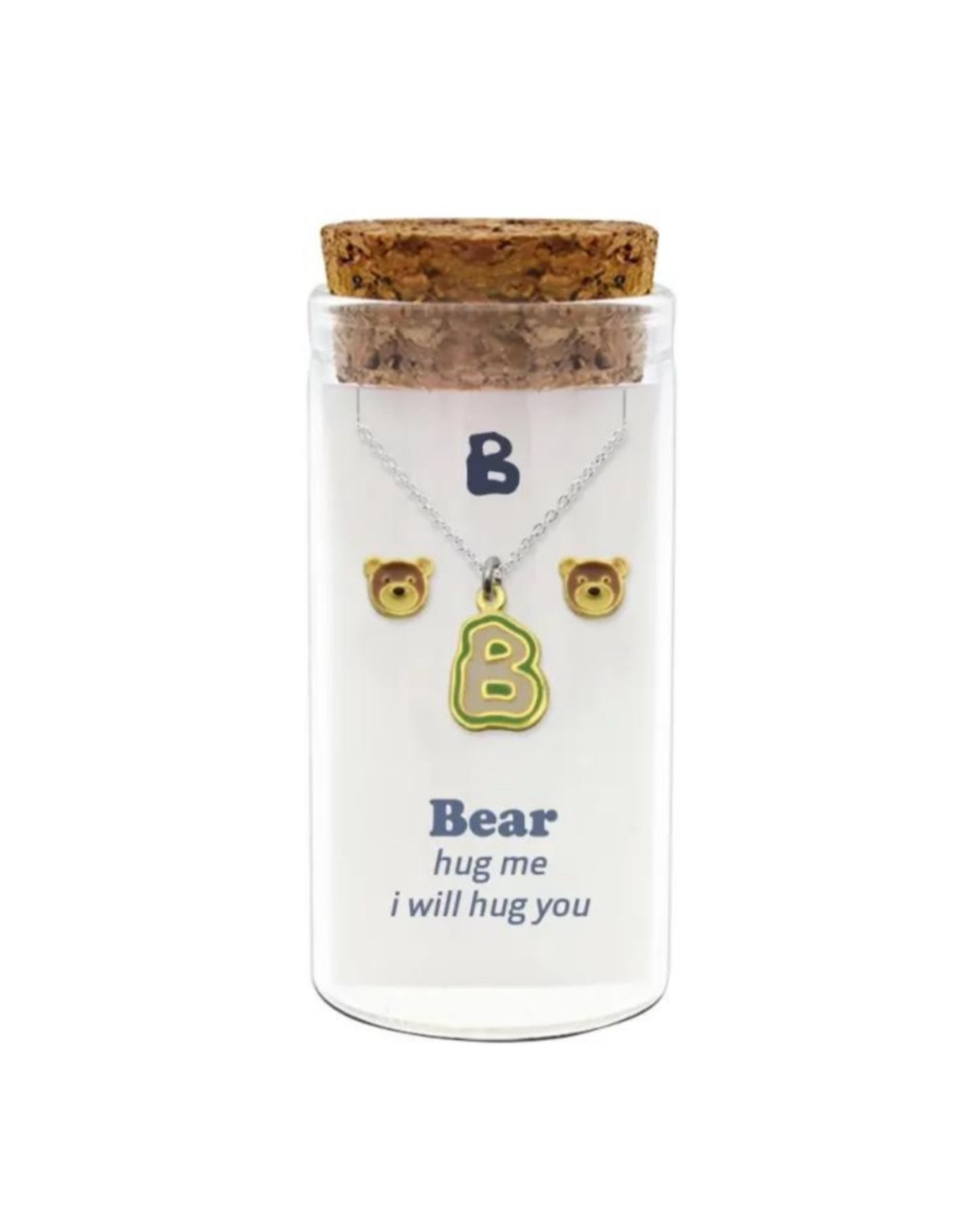 Initials necklace A–Z with matching studs in glass jar – personalized 925 silver jewelry