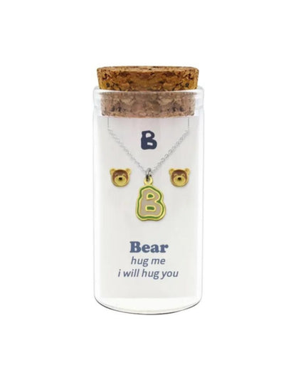 Initials necklace A–Z with matching studs in glass jar – personalized 925 silver jewelry