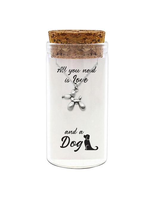 925 sterling silver "All you need is love and a dog" necklace in glass jar with cork lid – cute dog lover charm