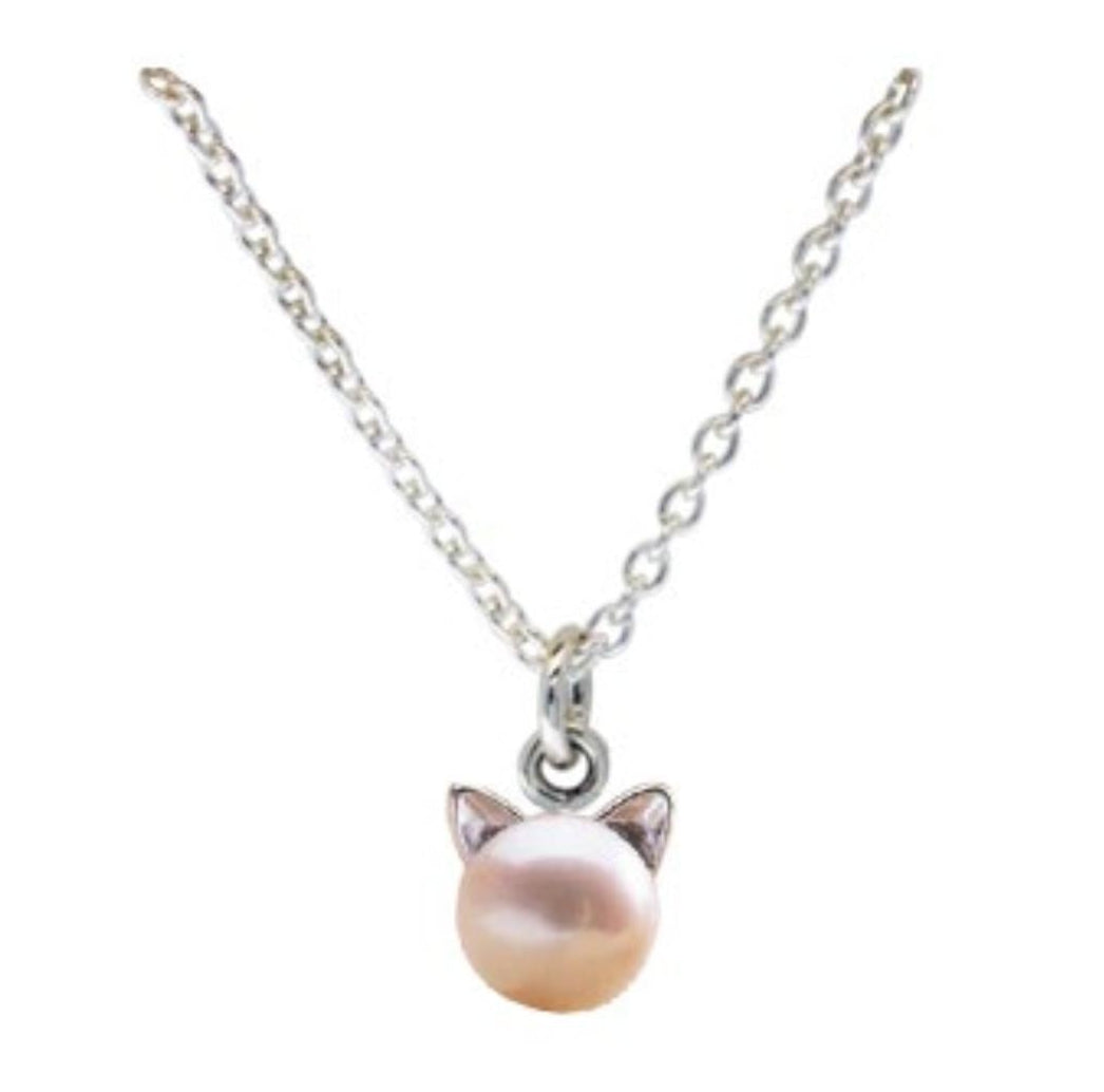 Close-up of cat face and pearl pendant with "You are purrfect!" message 925 silver – detailed cute charm