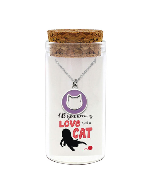 925 sterling silver "All you need is love and a cat" necklace in glass jar with cork lid – cute cat lover charm