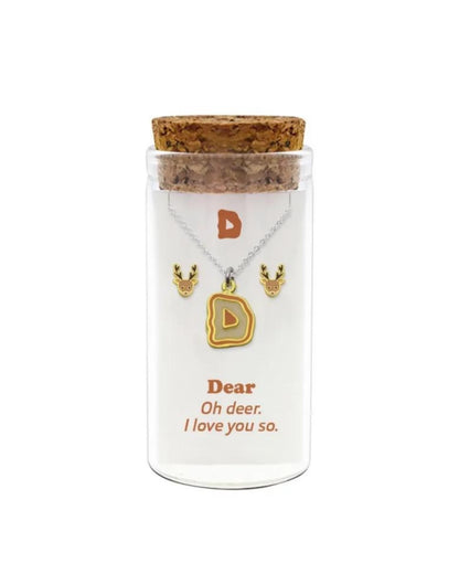 Initials necklace A–Z with matching studs in glass jar – personalized 925 silver jewelry  