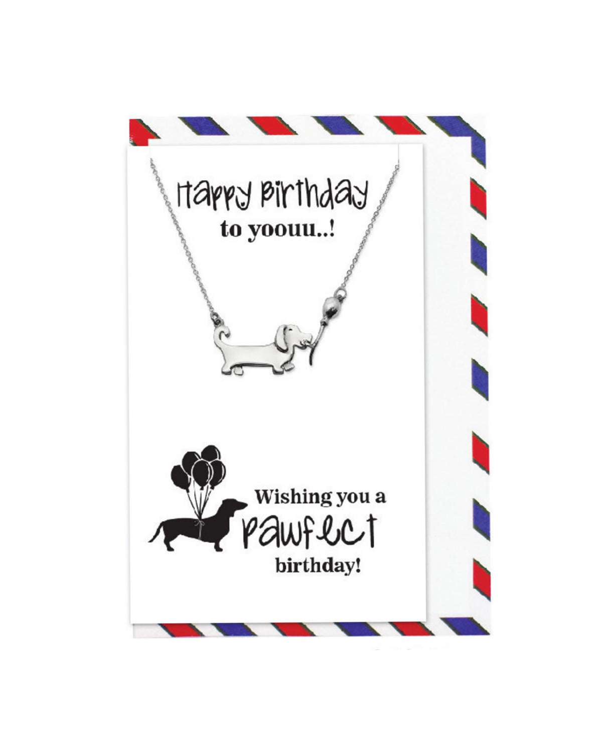 925 sterling silver dachshund birthday necklace "Happy Birthday to youuu" "Wishing you a pawfect birthday" with decorative card – cute dog lover gift