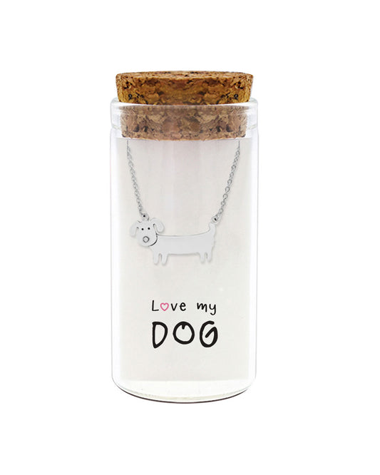 925 sterling silver "Love my DOG" necklace in glass jar with cork lid – cute dog lover charm