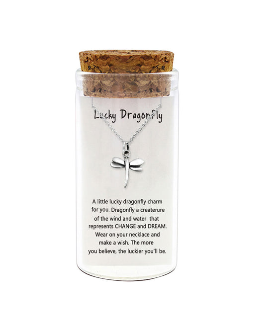 925 sterling silver lucky dragonfly necklace in glass jar with cork lid – symbol of change & dreams