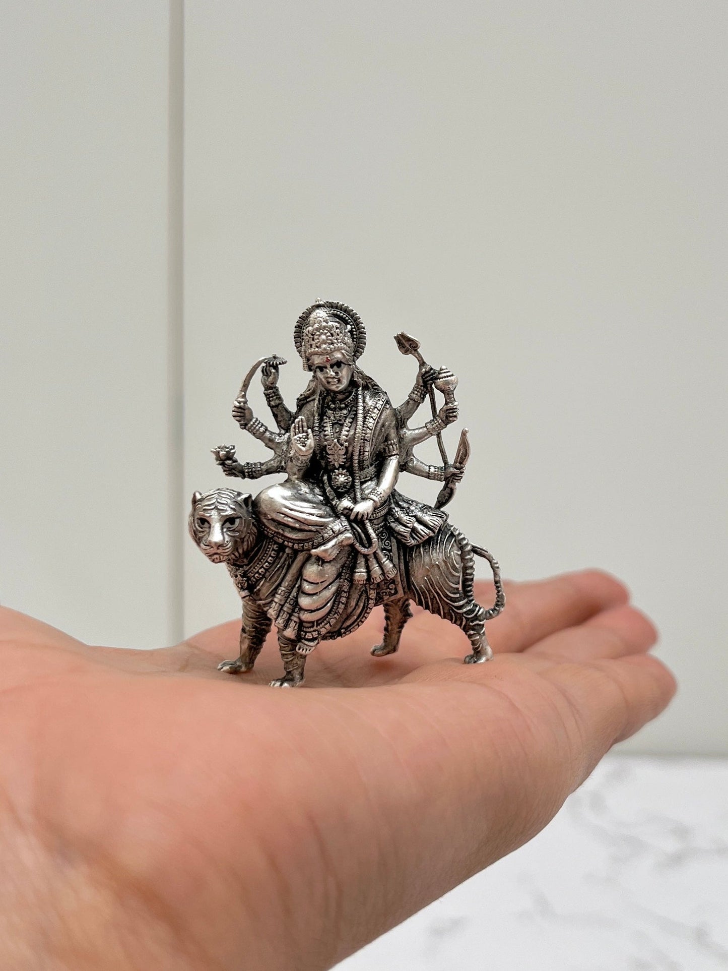 925 sterling silver Durga idol – Goddess Durga riding Tiger murti