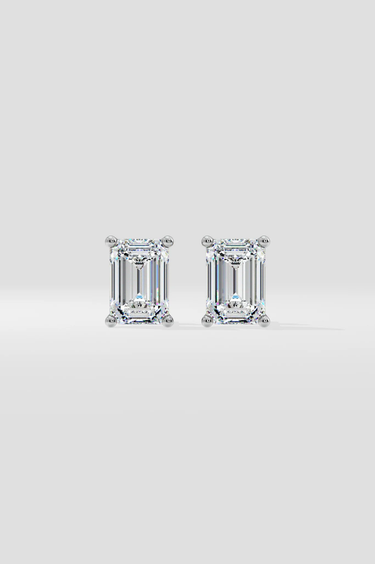 Emerald diamond stud earrings in gold with lab-grown diamonds – custom emerald cut solitaire studs