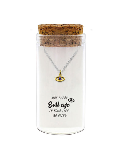 925 sterling silver evil eye necklace "May Every Evil Eye Go Blind" in glass jar with cork lid – protective gift ready