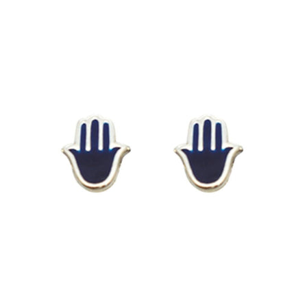 close-up of Hamsa hand stud earrings 925 silver – detailed protective charm
