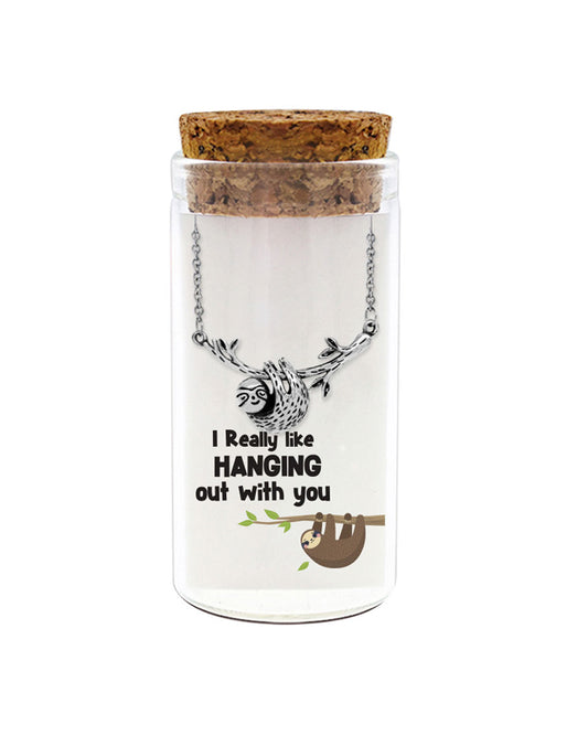 925 sterling silver "I really like hanging out with you" sloth necklace in glass jar with cork lid – cute sloth charm