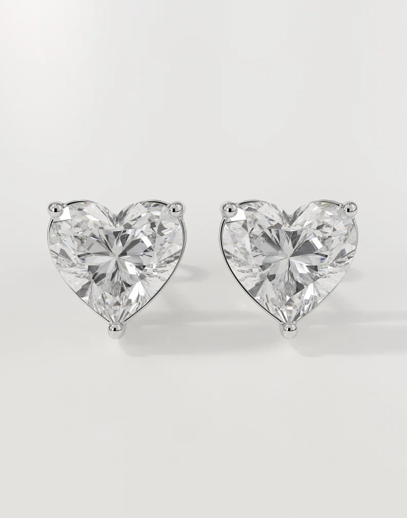 Heart diamond stud earrings in gold with lab-grown diamonds – custom heart shaped solitaire studs