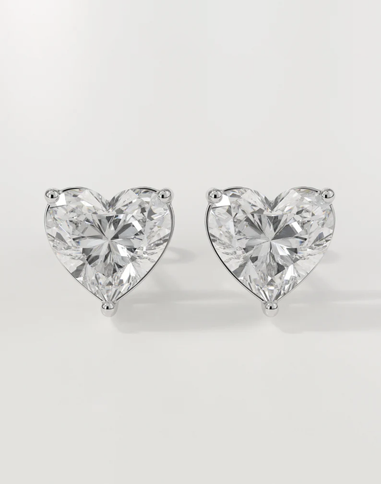 Heart diamond stud earrings in gold with lab-grown diamonds – custom heart shaped solitaire studs