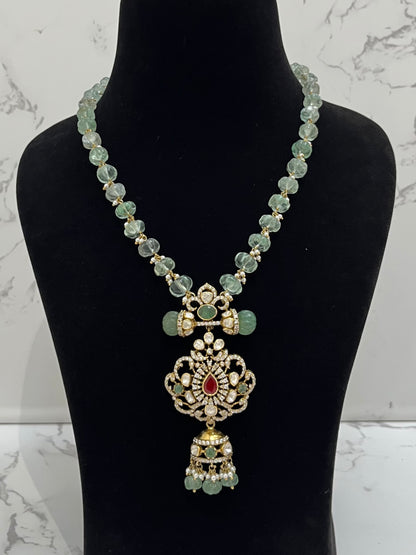 GREEN POLKI NECKLACE