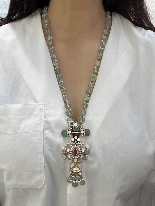 GREEN POLKI NECKLACE