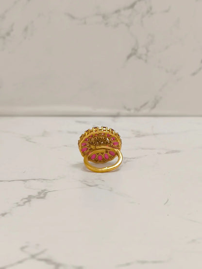 PINK STONE POLKI RING