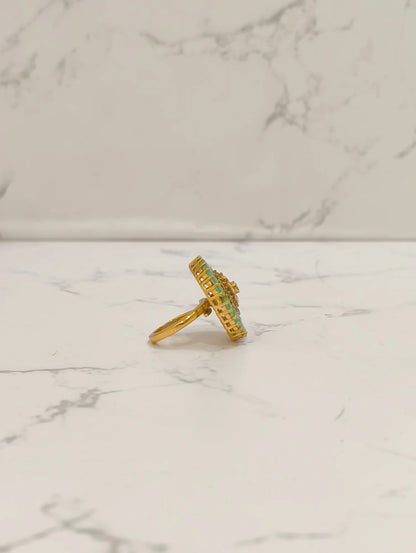 GREEN POLKI MOISSANITE RING