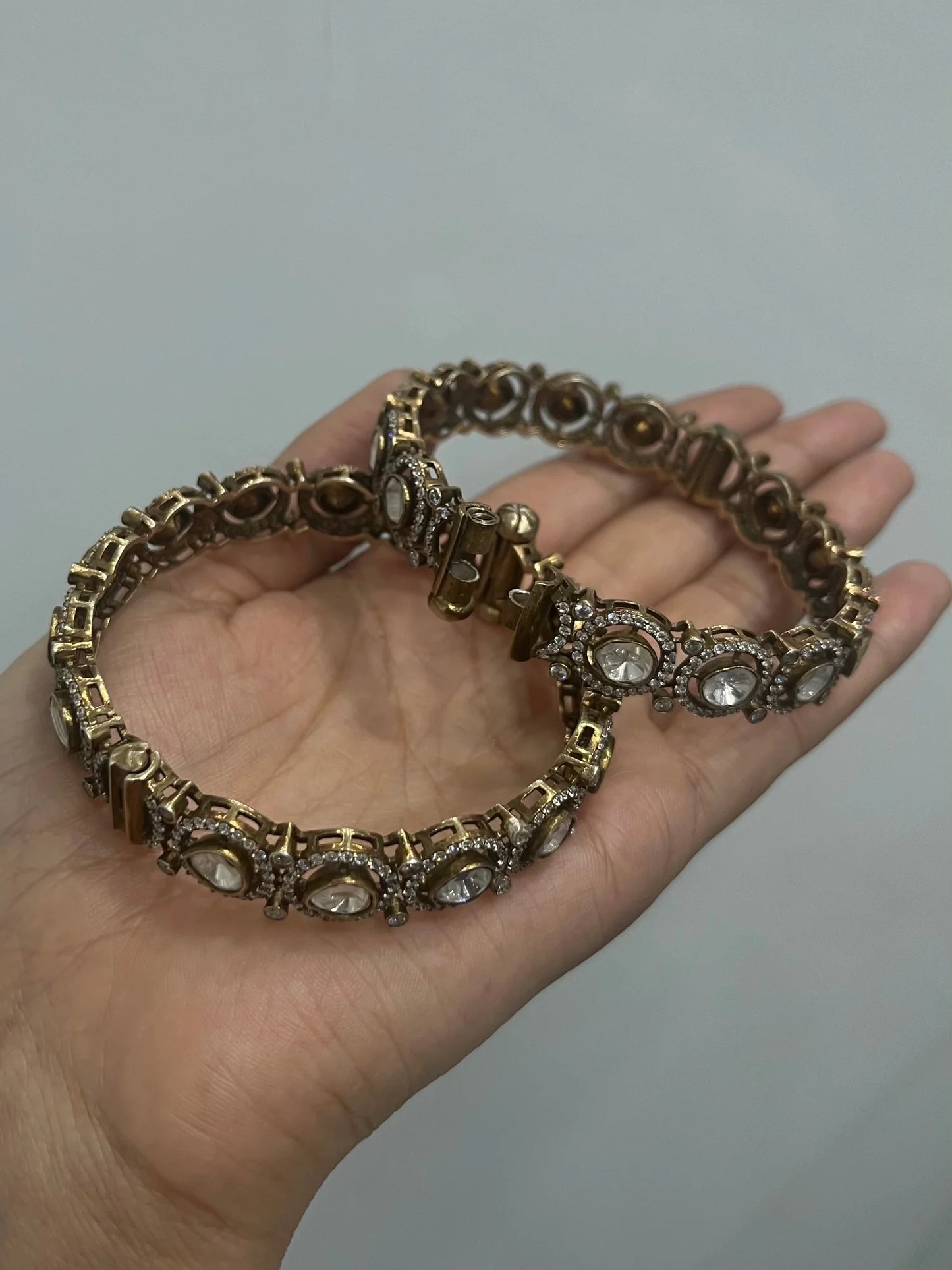 925 hallmarked sterling silver moissanite polki bangles pair