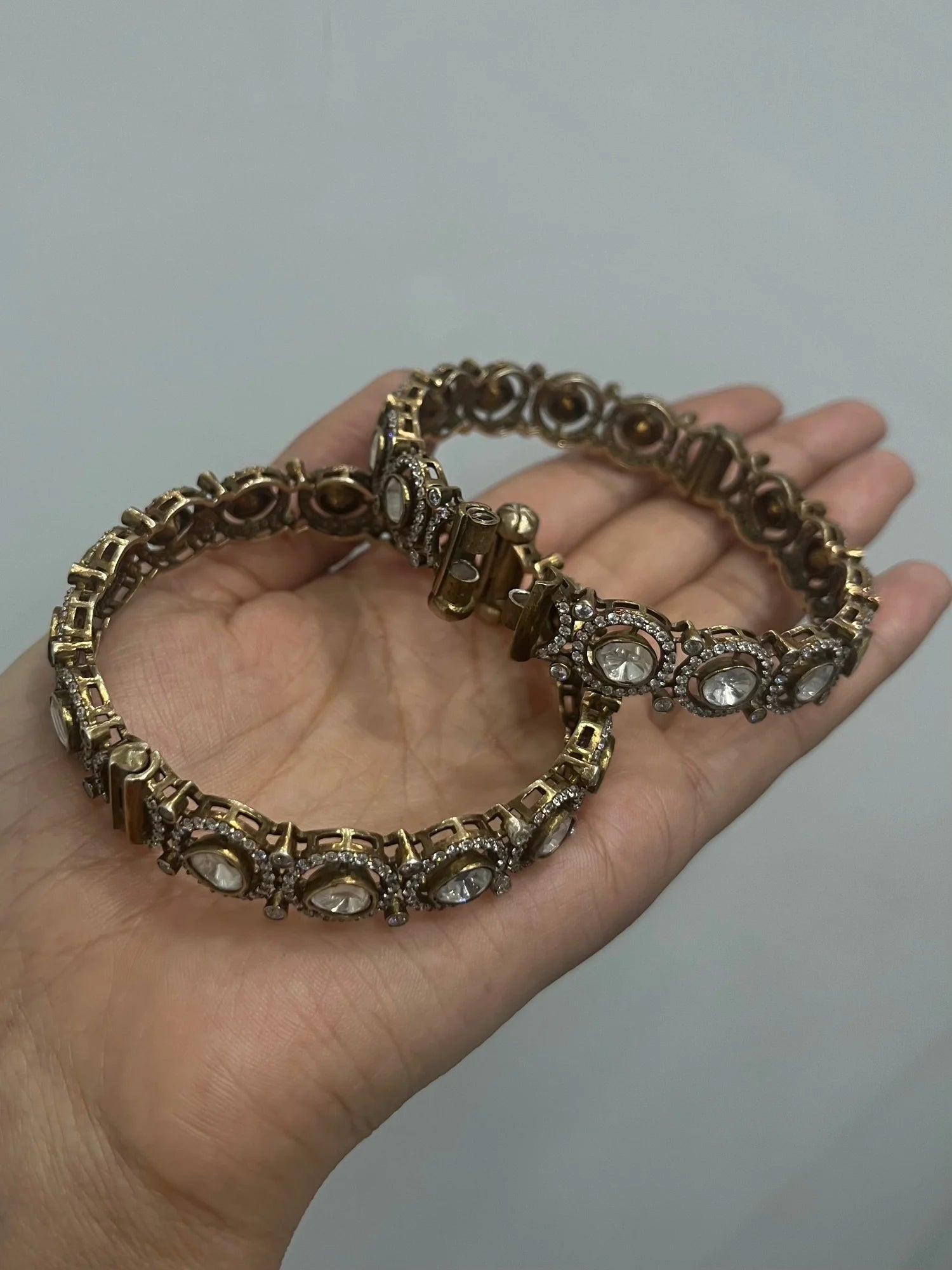 925 hallmarked sterling silver moissanite polki bangles pair