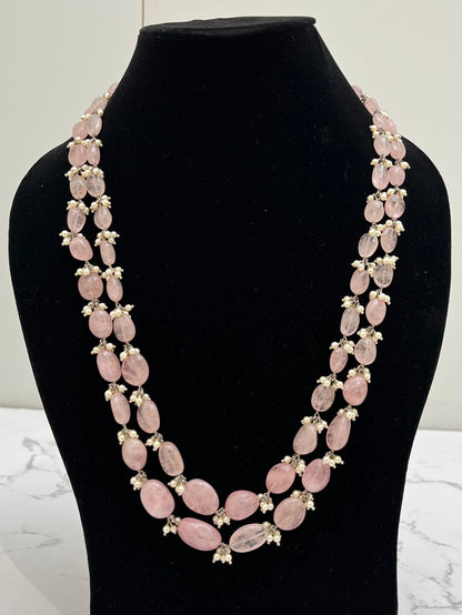 925 hallmarked sterling silver pink stone necklace with pearl beads.