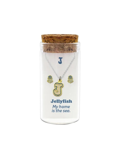 Initials necklace A–Z with matching studs in glass jar – personalized 925 silver jewelry