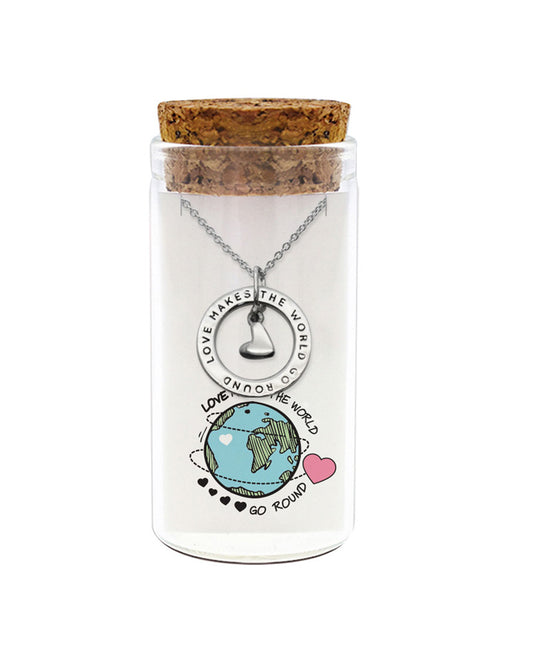 925 sterling silver "Love Makes The World Go Round" necklace with globe pendant in glass jar with cork lid – loving jewelry gift