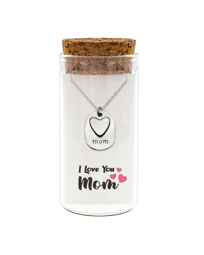 925 sterling silver "I Love You Mom" necklace in glass jar – Mothers Day gift pendant with cork lid