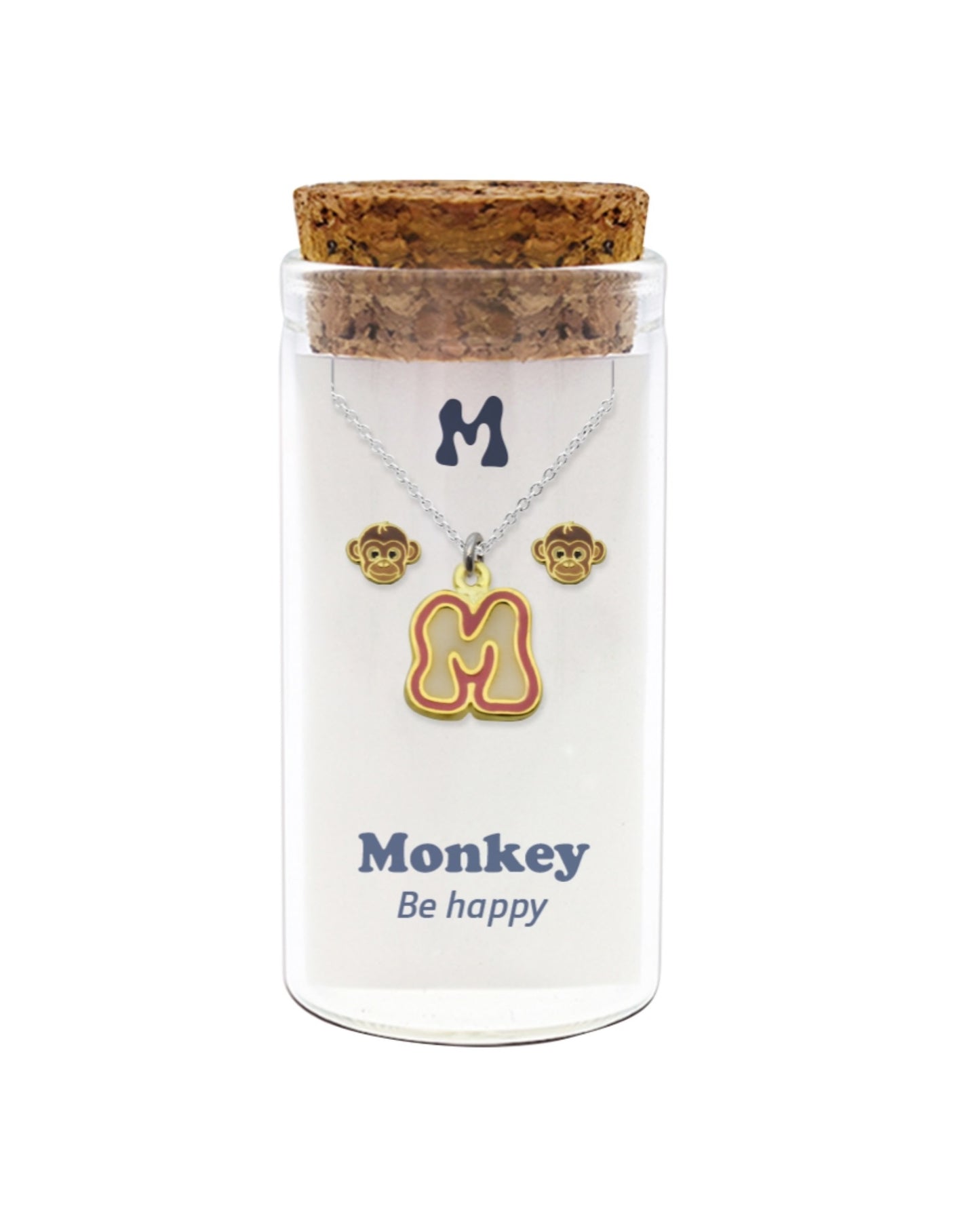 Initials necklace A–Z with matching studs in glass jar – personalized 925 silver jewelry