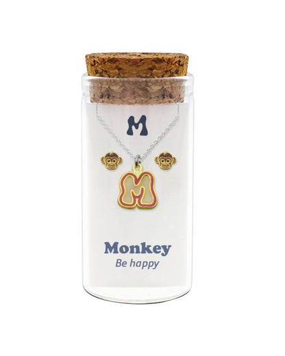 Initials necklace A–Z with matching studs in glass jar – personalized 925 silver jewelry